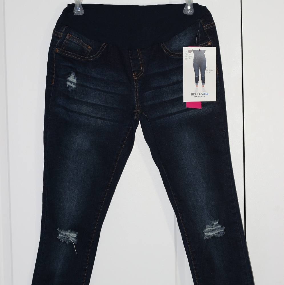 Maternity denim cuffed jeans